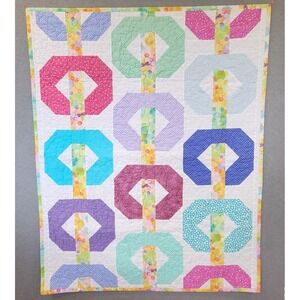 Handmade Patchwork Quilt Rainbow Polka Dot Geometric Stipple Quilted 37x47